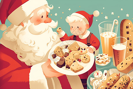 圣诞节美食圣诞夜的饼干插画
