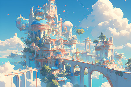 梦幻天空城堡背景图片
