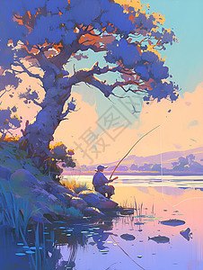 夕阳下的渔夫图片