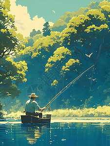 河畔钓鱼图片