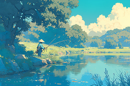 夏日热爱钓鱼的人图片