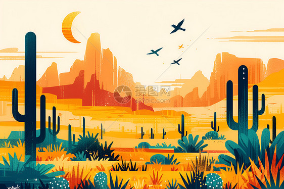 沙漠的唯美插画图片
