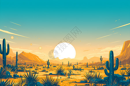 日出沙漠插画图片