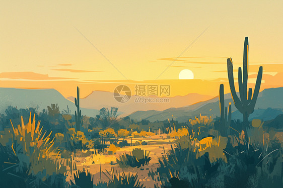 黄昏的沙漠美景图片