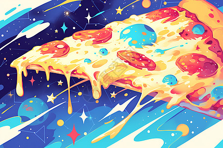 比萨星空中的披萨插画