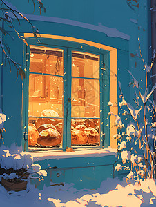 窗户外的雪地背景图片