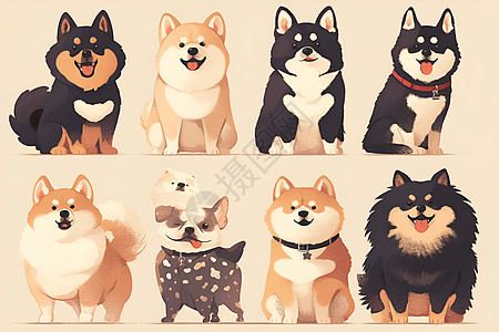 活力色彩活力四溢的犬群插画