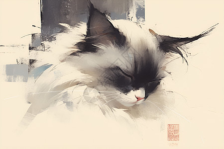 绘画的小猫水墨画背景图片
