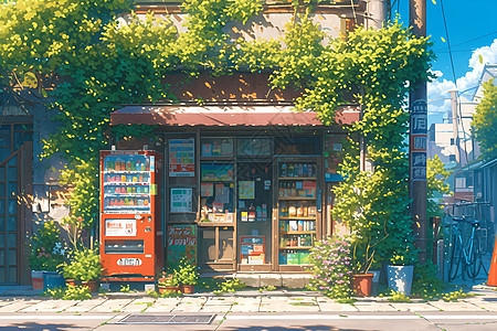 街道中的小商店插画图片