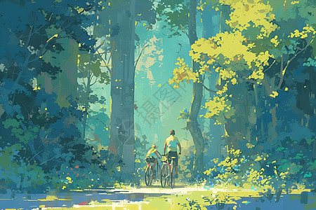 骑行情侣穿越森林图片