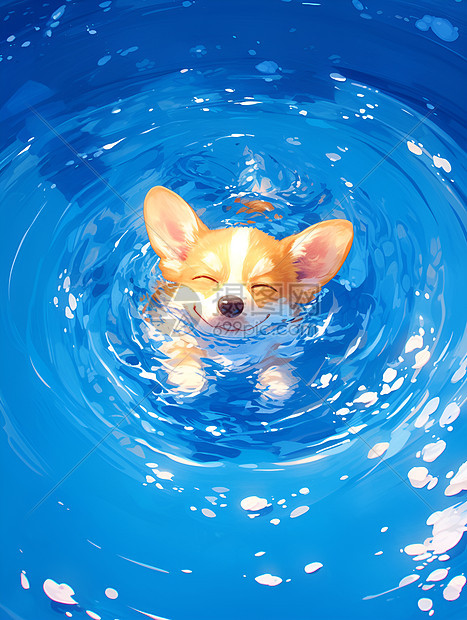 沐浴阳光泳池的小狗图片