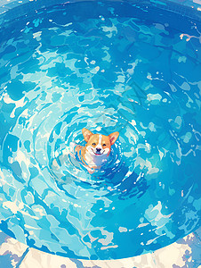 快乐狗仔在池子里游泳图片