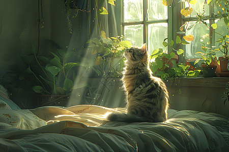 阳光照耀下的猫咪图片