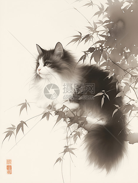 猫咪水彩插画图片