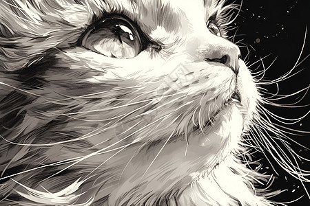 黑白细腻描绘的可爱猫咪图片