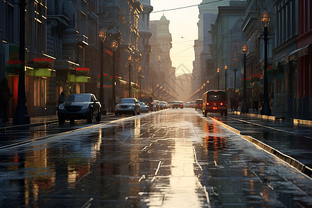 雨后的城市街道图片