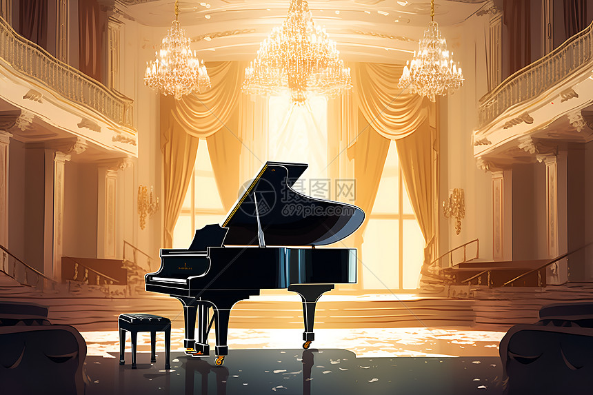 豪华音乐厅内的钢琴图片
