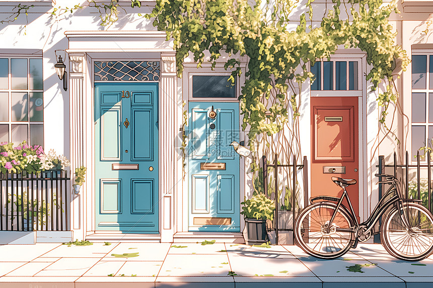 自行车停在房子前图片