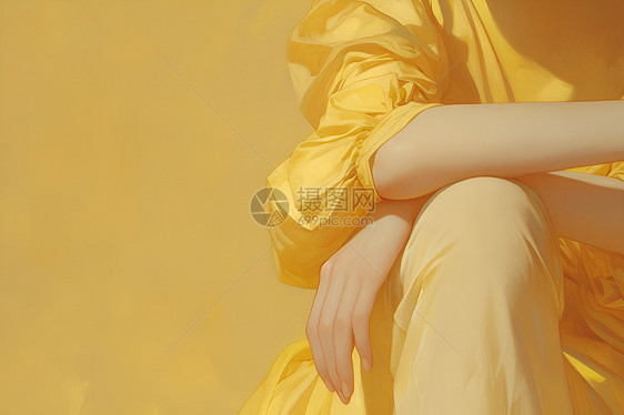 黄衣女子坐在地上图片
