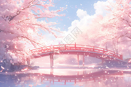 樱花点缀的桥梁图片