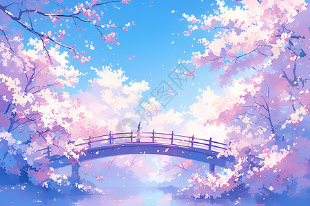 桃花桥上的浪漫花海图片