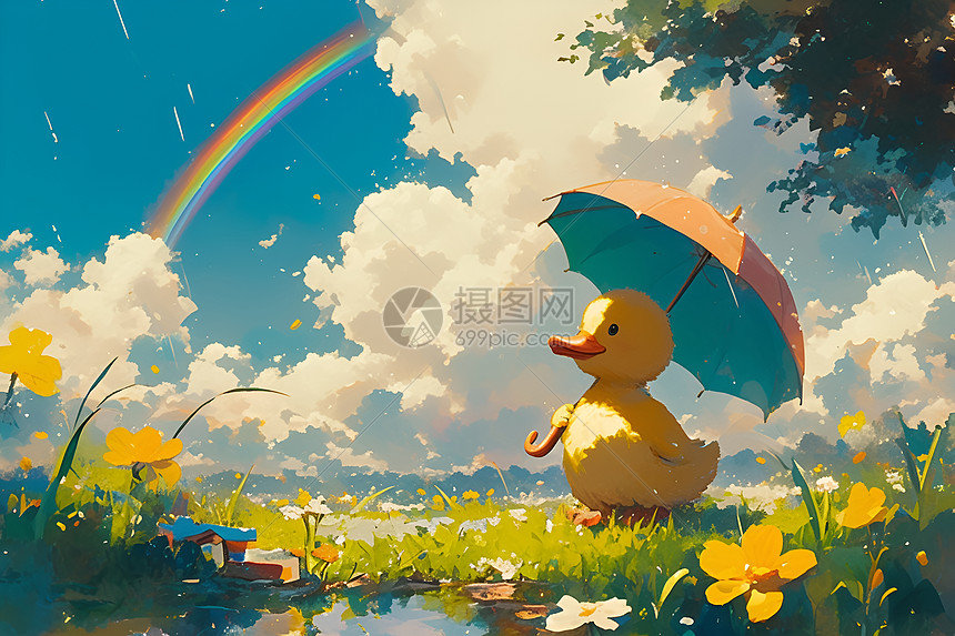 撑伞的小鸭子图片
