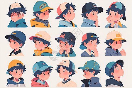小男孩戴着各式各样的帽子图片