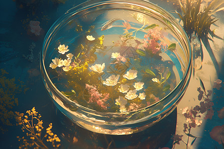 水中漂浮的花朵图片