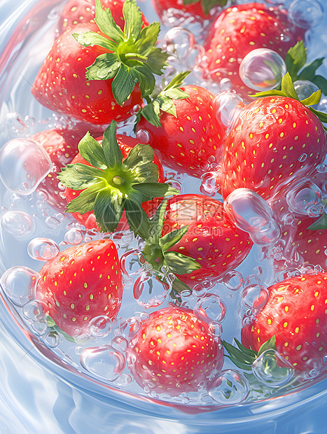 草莓在水里漂浮图片