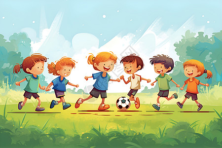 草地上踢足球的孩子图片