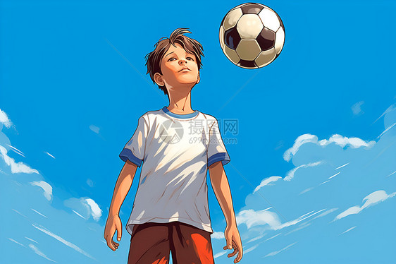 蓝天下的足球少年图片