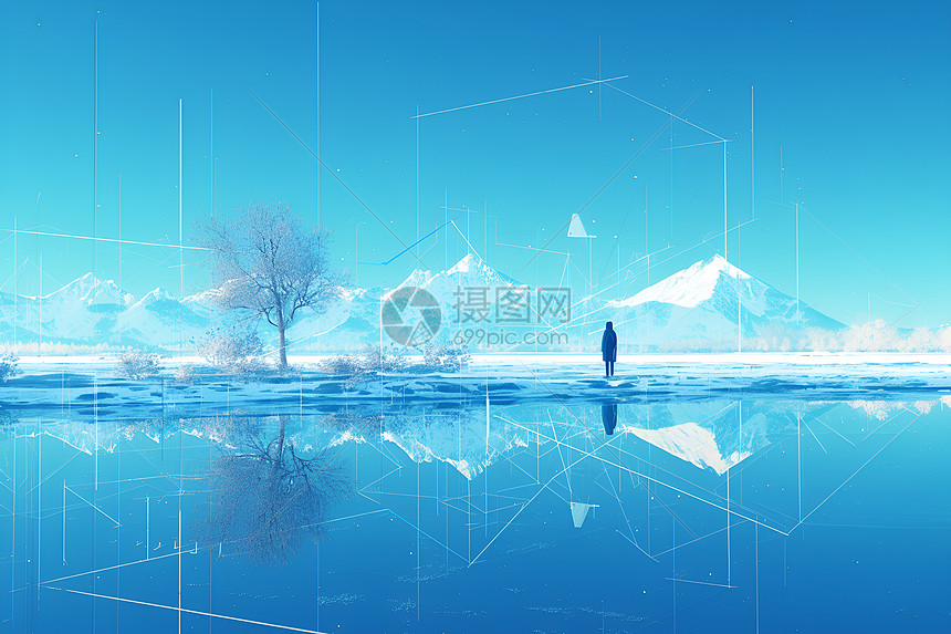 雪山下的湖泊图片