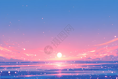 夕阳下的落日下的大海插画