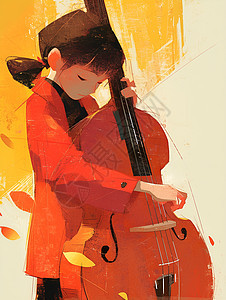 抱着大提琴的女孩背景图片