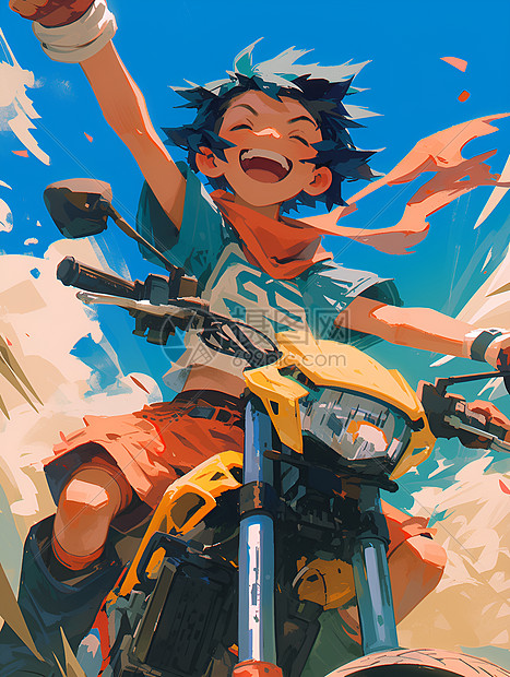 骑着摩托车的快乐男孩图片