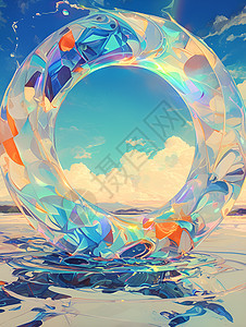 水面的彩虹圆环图片