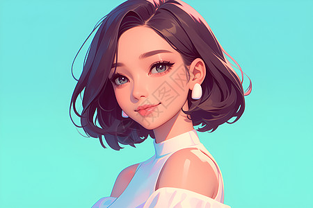 短发靓丽少女插画