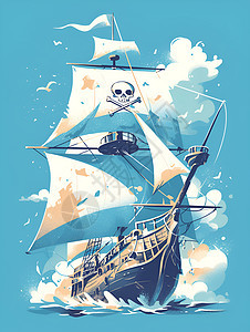 海上行驶的海盗船图片