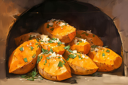 香甜的红薯在木火烤炉中图片
