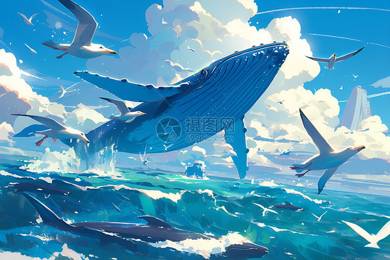 深海中的鲸群图片