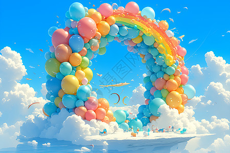 天空中的七彩气球背景图片