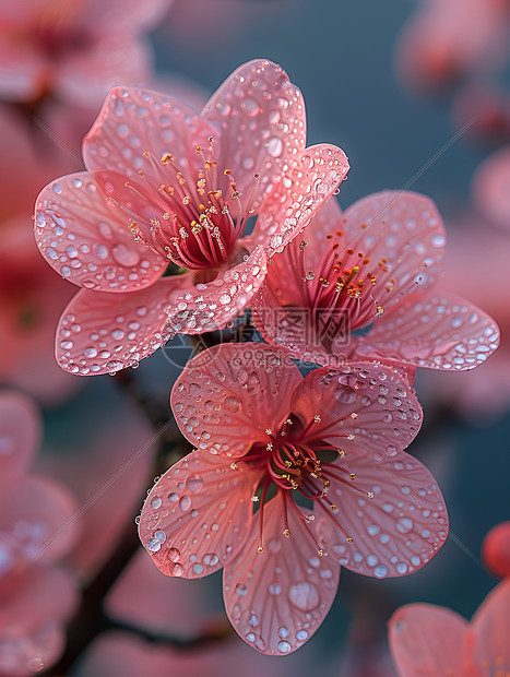 带有露珠的樱花图片