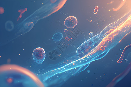 滋生细菌微生物的漂浮场景插画