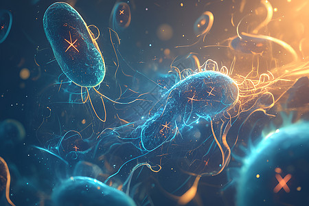 医疗科技微观中悬浮细菌插画