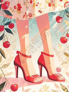 樱桃和红色高跟鞋图片