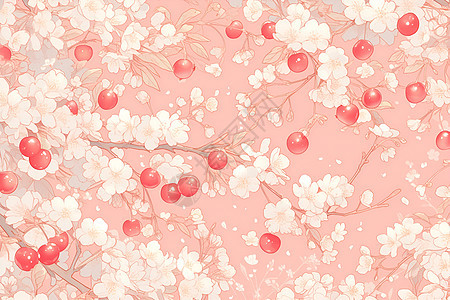 樱花间的樱桃图片