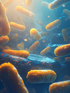滋生细菌黄蓝色的微生物插画