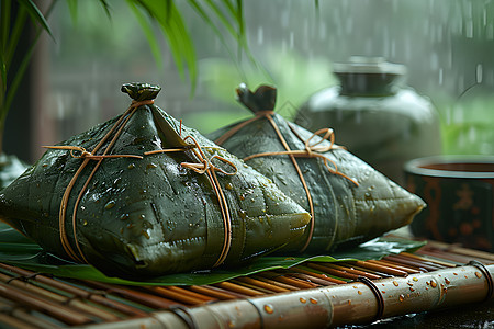 雨中的粽子图片