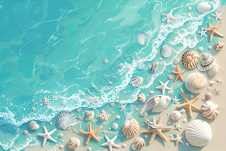 海边的贝壳清澈的海水高清图片