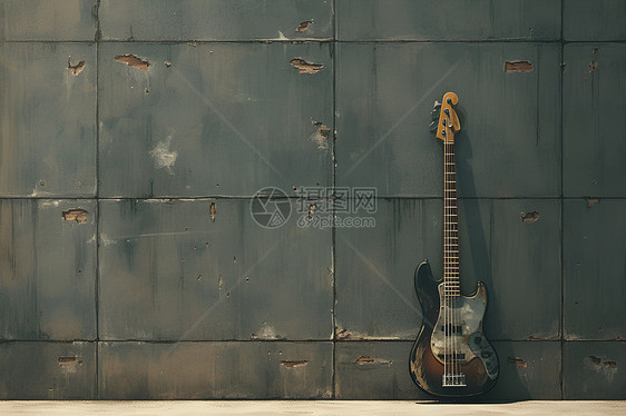 吉他靠在墙上图片